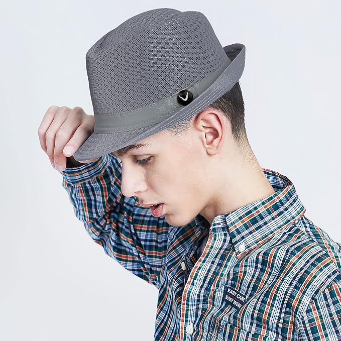 The Hat Depot Light Weight Classic Soft Cool Mesh Crushable Fedora hat (S/M, Grey)