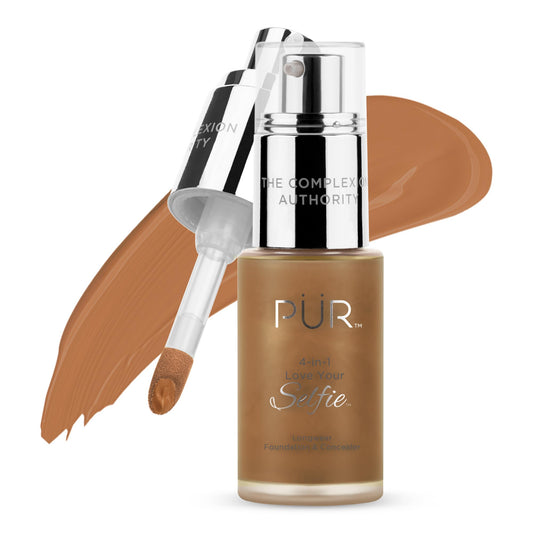 PÜR MINERALS 4-in-1 Love Your Selfie Longwear Foundation & Concealer, Full Coverage Liquid Foundation, Hydrating Formula, Cruelty Free