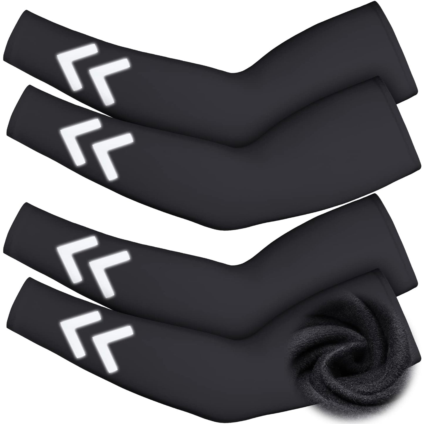 SATINIOR 2 Pairs Thermal Arm Warmer with High Visibility Reflective Stripe Winter Sleeves Men Women Cycling Running (Medium)