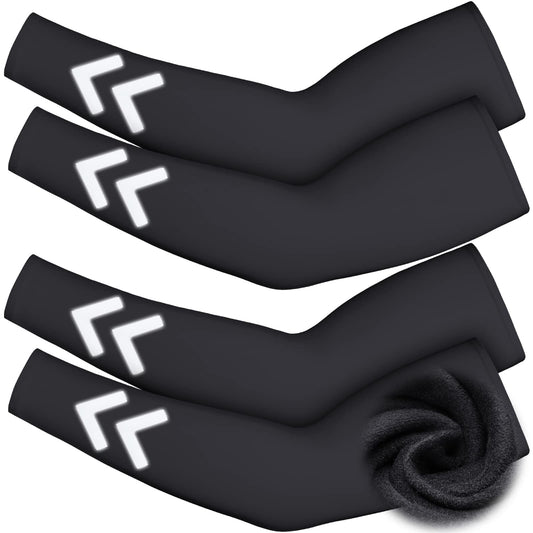SATINIOR 2 Pairs Thermal Arm Warmer with High Visibility Reflective Stripe Winter Sleeves Men Women Cycling Running (Medium)