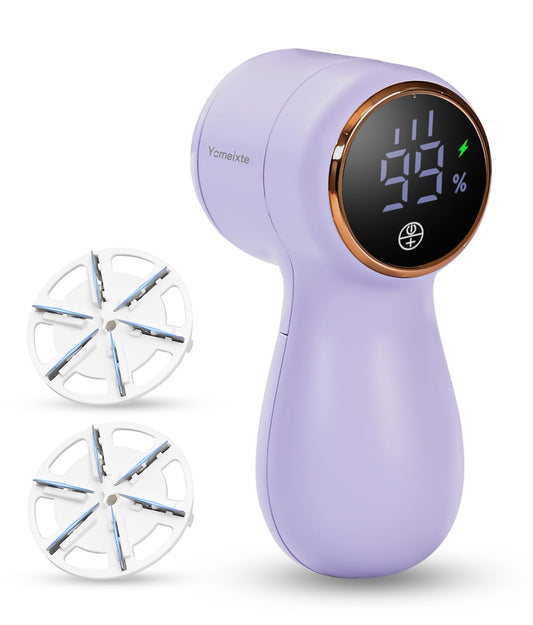 Rechargeable Fabric Shaver and Lint Remover, Electric Sweater Defuzzer with 2 Replaceable Stainless Steel 6-Leaf Blades, Portable Sweater Shaver for Clothes with Removable Bin