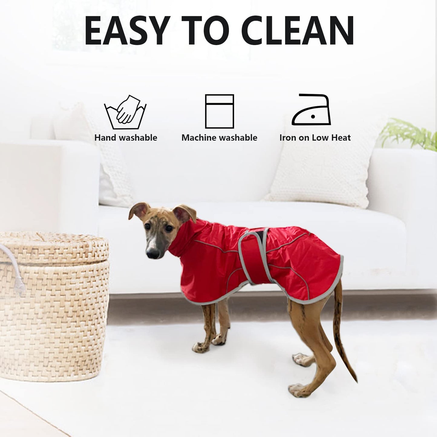 Greyhound Winter Coat, Whippet Coat with Padded Fleece Lining, Water Resistant Dog Jacket with Adjustable Bands and Reflective - Navy - XSmall