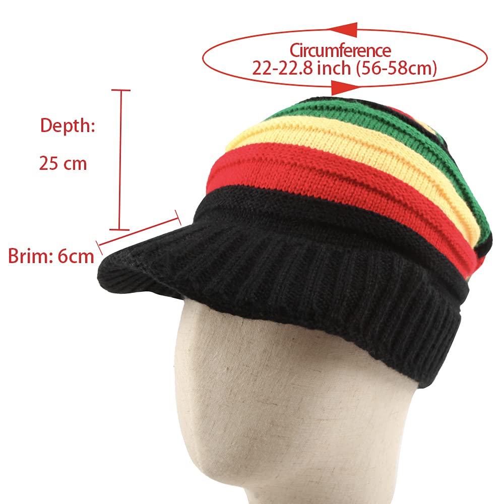 2Pcs Wool Knit Rasta Hat Reggae Jamaican Cap Colorful Beanie Skull Hat Slouchy Baggy Cap Winter Autumn