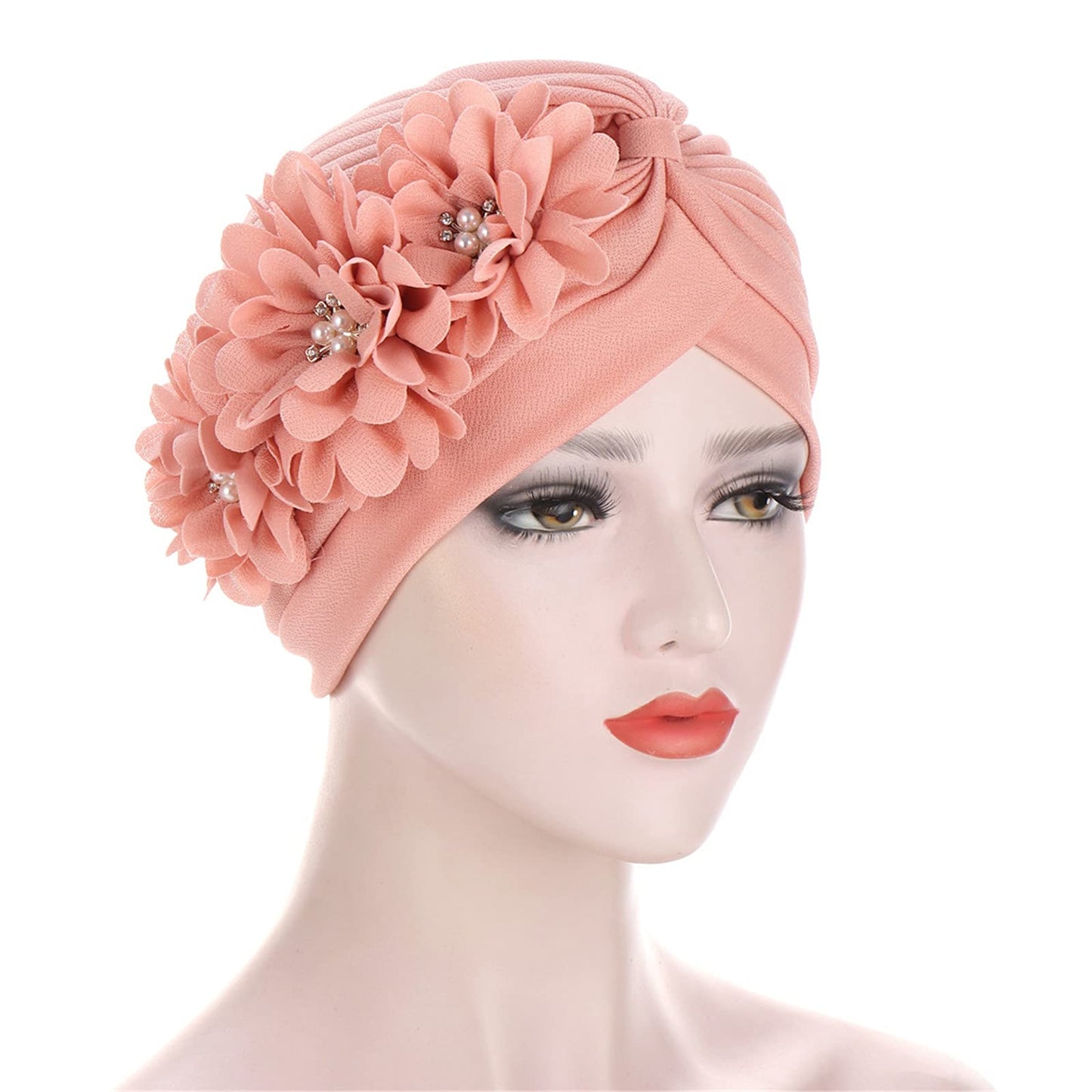 Qianmome Womens Sequin Flower Turban Elegant Muslim Beanie Head wrap Chemo Cap