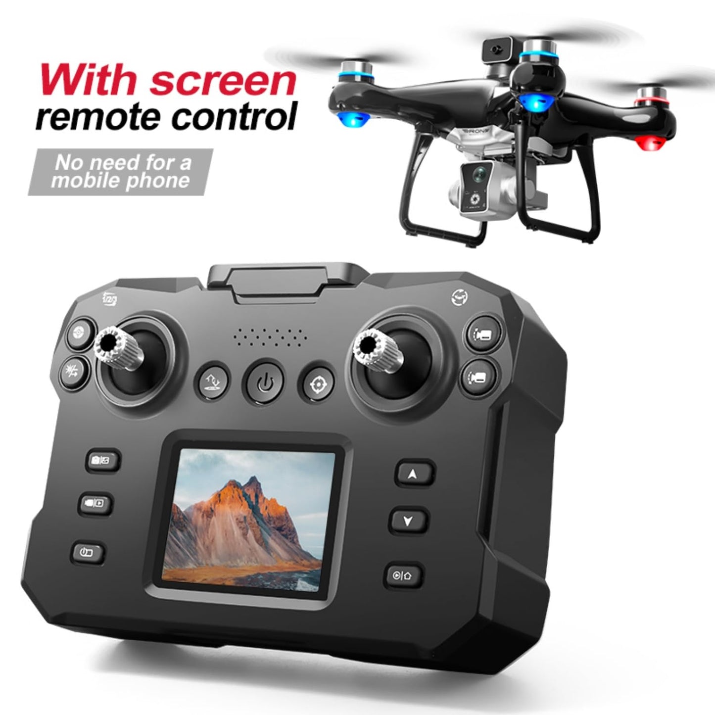 RC Drone With Screen Display Remote Control, 1080P Dual Camera,Brushless Motor, Optical Flow Hover, 360 Degree Flip, Speed Adjustment, APP Control, 2 Batteries, Adult Beginner-Friendly FPV Remote Control Hobby Quadcopter Helicopter Airplane