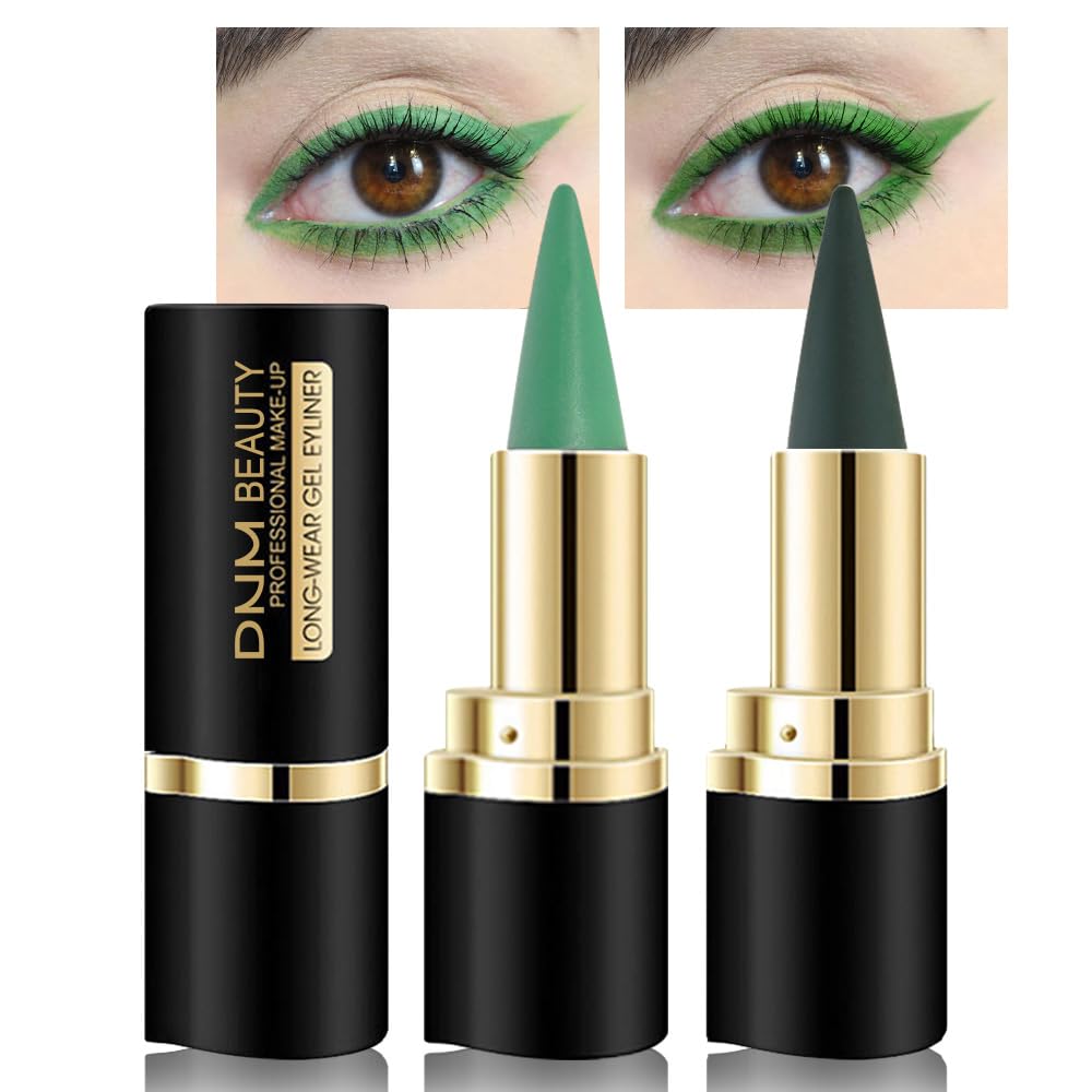 evpct 2Pcs Light Dark Green Gel Eyeliner Pencils Eye Black Face Paint Stick Lipstick Halloween Makeup Set Waterproof Smudge Proof Eyeliner Pen Crayon Smokey Eye delineador de ojos contra el agua