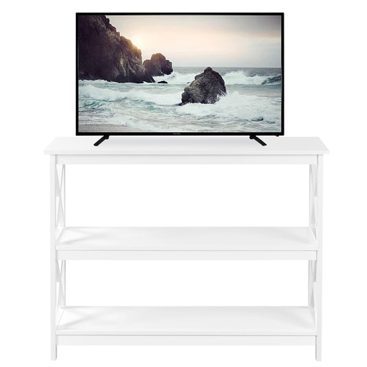 Yaheetech Television Stands & Entertainment Centers with 3 Tier Storage Shelf TV Stand for Living Room, White
