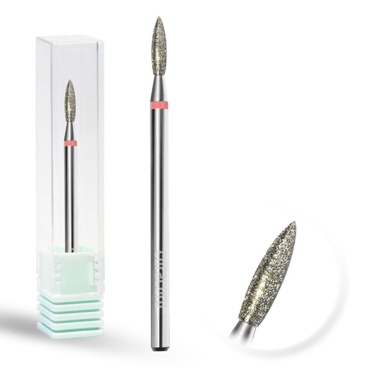 Curacoro Cuticle Nail Drill Bit 3/32'' - 2.1mm Flame Shape Diamond Bit (Coarse) for Professional Finish, Refine & Smooth Acrylic or Gel Nails, Nail Art Pedicure Manicure Salon & Home