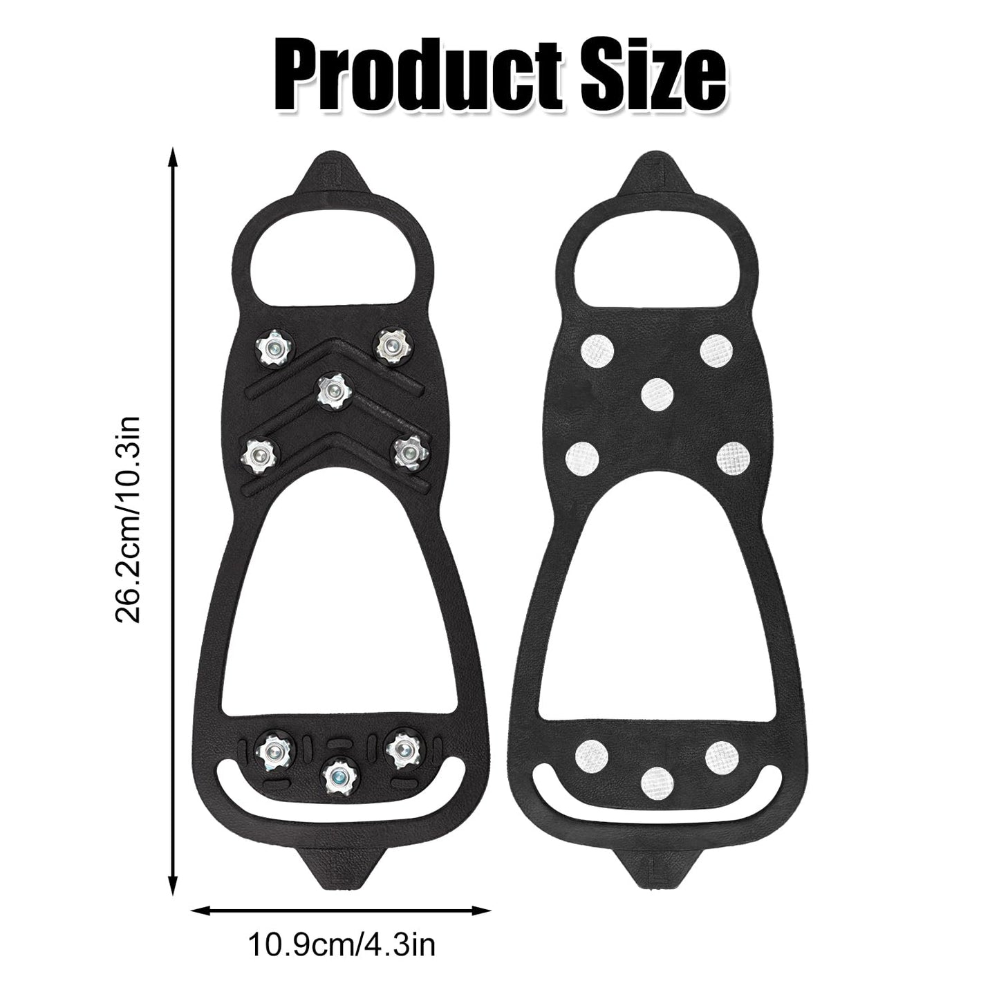 2 Pair Ice Cleats, Universal Non Slip Gripper Spikes Winter Ice Snow Spikes Grips Crampons Traction Cleats Anti-Skid Footwear for Shoes and Boots for Walking Hiking Climbing