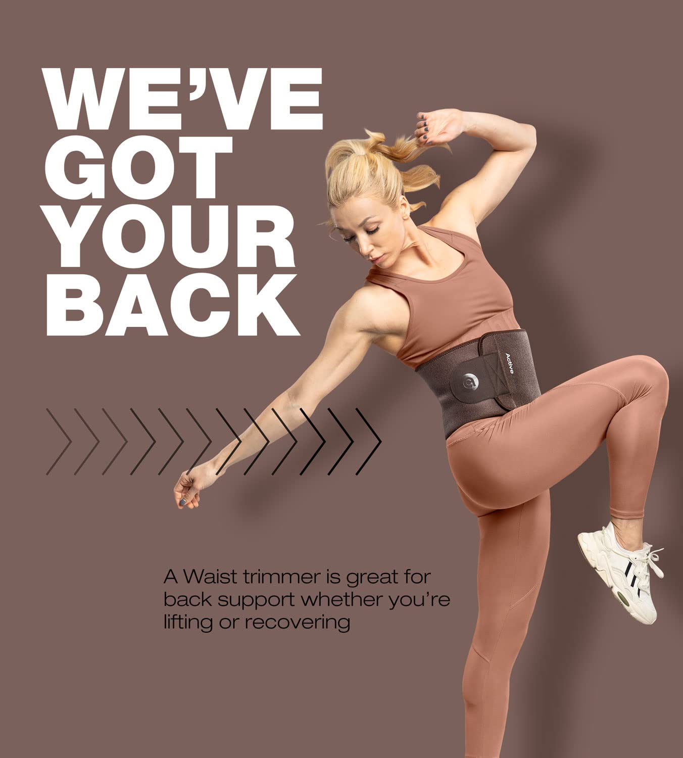 ActiveGear Waist Trainer for Women & Men – Skin Colored Sweat Band Waist Trimmer Belt for a Toned Look - Reinforced Trim and Extra Secure Fastening (Cocoa, Medium: 8” x 42”)