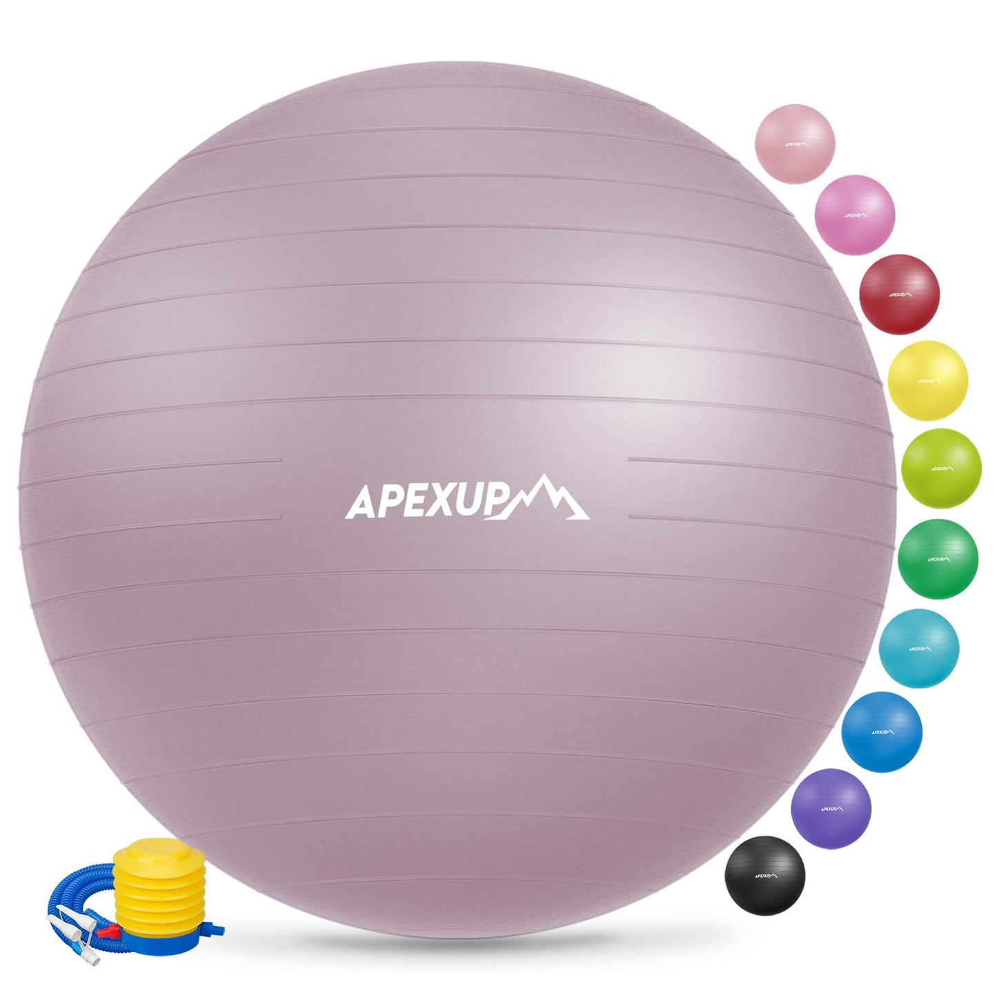 APEXUP Yoga Ball Exercise Ball, Anti Slip Stability Ball Chair, Heavy Duty Large Gym Ball for Fitness, Balance, Core Workout and Physical Therapy (S (15"~18") 45cm, Mauve)