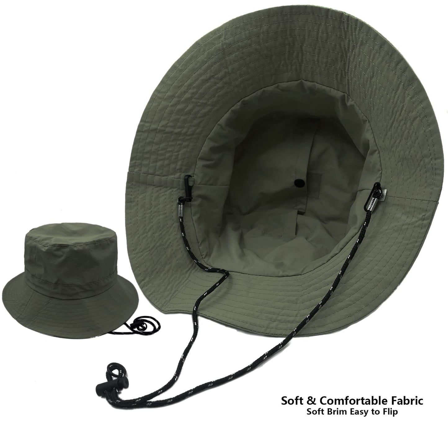 woogwin Waterproof Bucket Rain Hat with Chin Strap Quick Dry Packable Boonie Sun Hat Safari Hat UV Protection(Green)