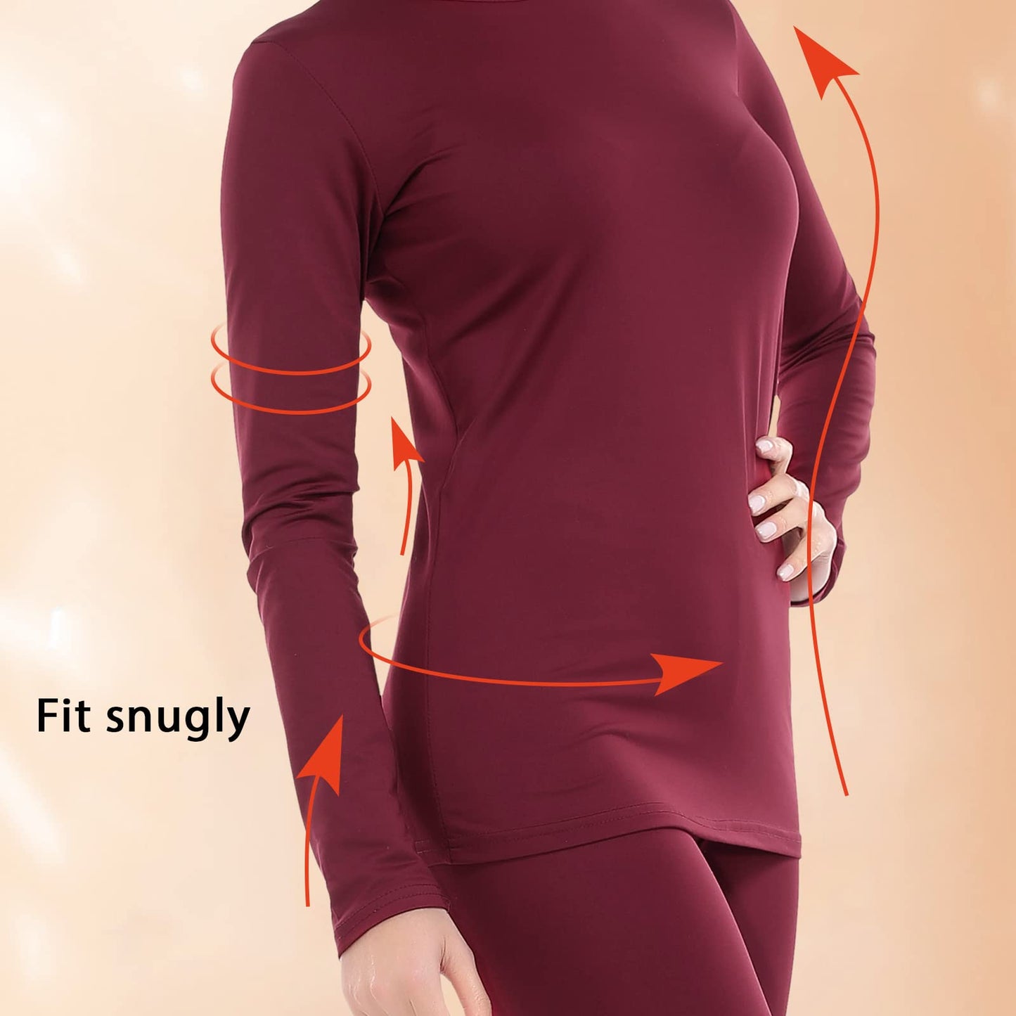 Subuteay Thermal Tops Fleece Lining Long Sleeve Thermal Shirt Womens Wine XX-Large