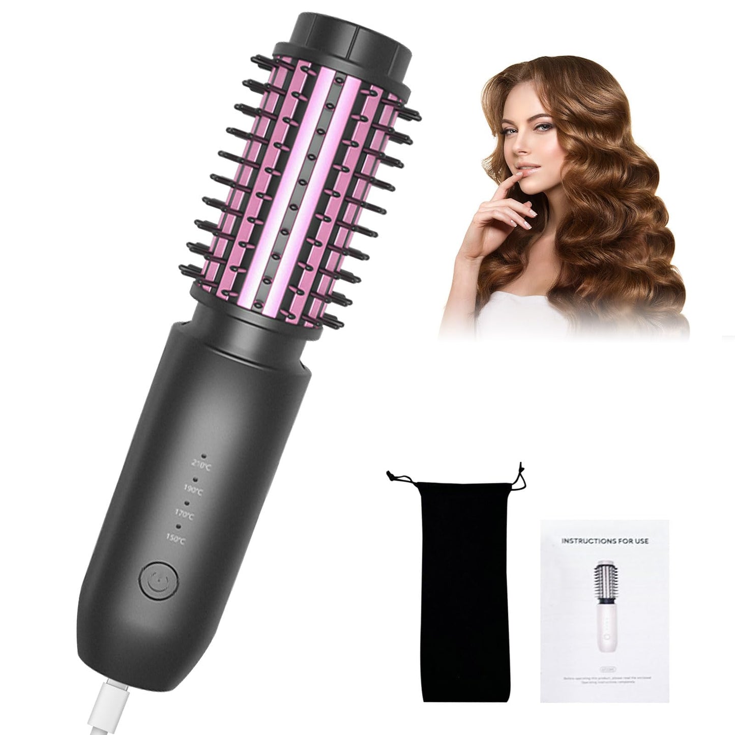 Cordless Hair Curler, Bestauty 1.5" Cordless Curling Iron Rechargeable, 2 in 1 Travel Hair Curler & Hair Straightener Brush, 4 Adjustable Temperature 300°F-410°F for Curl/Smooth/Fluffy/Flip-Out Black