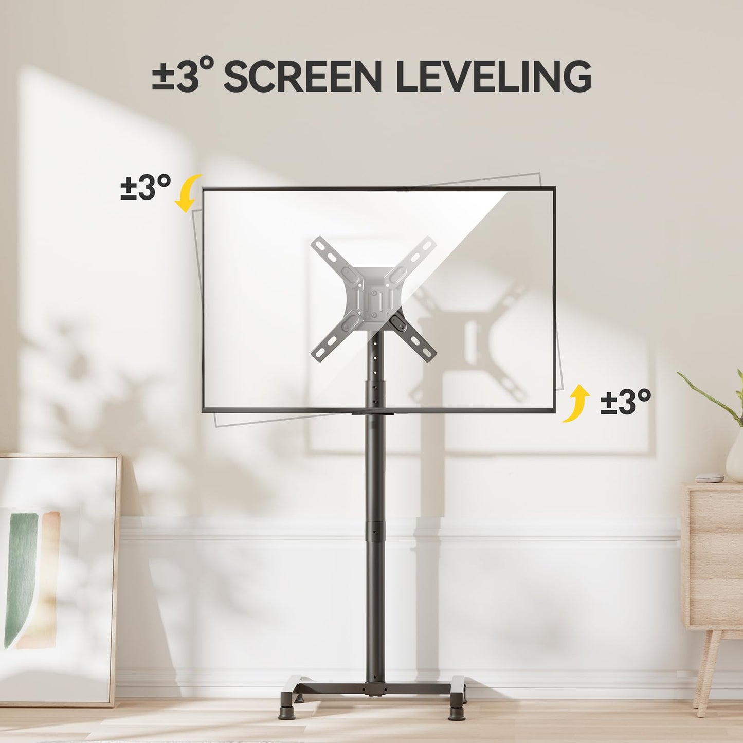 AM alphamount TV Floor Stand for 13-50 inch Flat/Curved TVs up to 44 lbs, 8 Level Height Adjustable Monitor Floor TV Stand with VESA 200x200, Portable TV Mount Stand for Living Room, Bedroom, Office