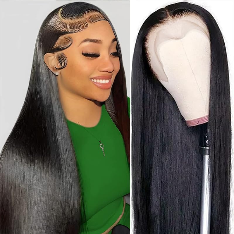 Straight Lace Front Wigs Human Hair Pre Plucked Baby Hair 180 Density 13x4 HD Lace Frontal Wigs Human Hair Brazilian Virgin Human Hair Wigs for Women Natural Color 28 Inch