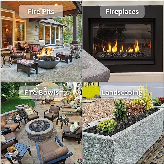 10lb 1.2-2 inch Black Lava Rocks for Indoor Fireplaces, Outdoor Gas Fire Tables, Fire Pits, Garden Landscaping Decoration