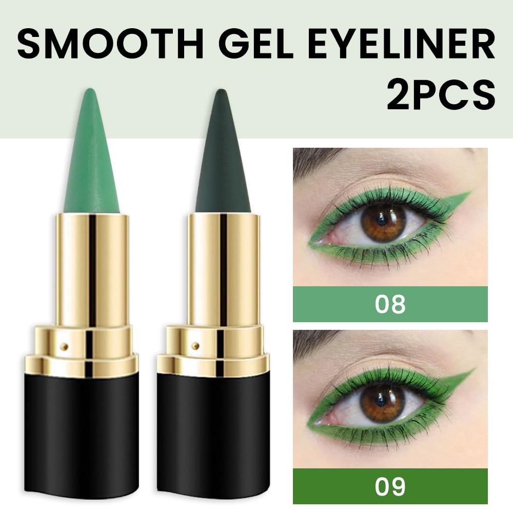 evpct 2Pcs Light Dark Green Gel Eyeliner Pencils Eye Black Face Paint Stick Lipstick Halloween Makeup Set Waterproof Smudge Proof Eyeliner Pen Crayon Smokey Eye delineador de ojos contra el agua