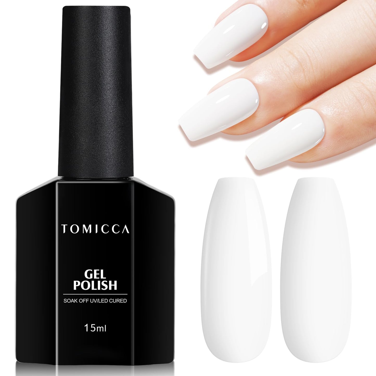 TOMICCA White Gel Nail Polish, 15ml White Gel Polish, Soak Off UV White Nail Polish Gel for French Tip Manicure Nail Art