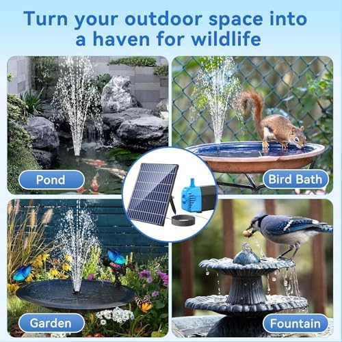 POPOSOAP Solar Water Pump, 12W Solar Fountain Pump 160GPH Flow Adjustable Solar Powered Water Pump with Dry-Run Protection for Fish Pond, Wildlife Garden, Ponds, Waterfall, Hydroponics