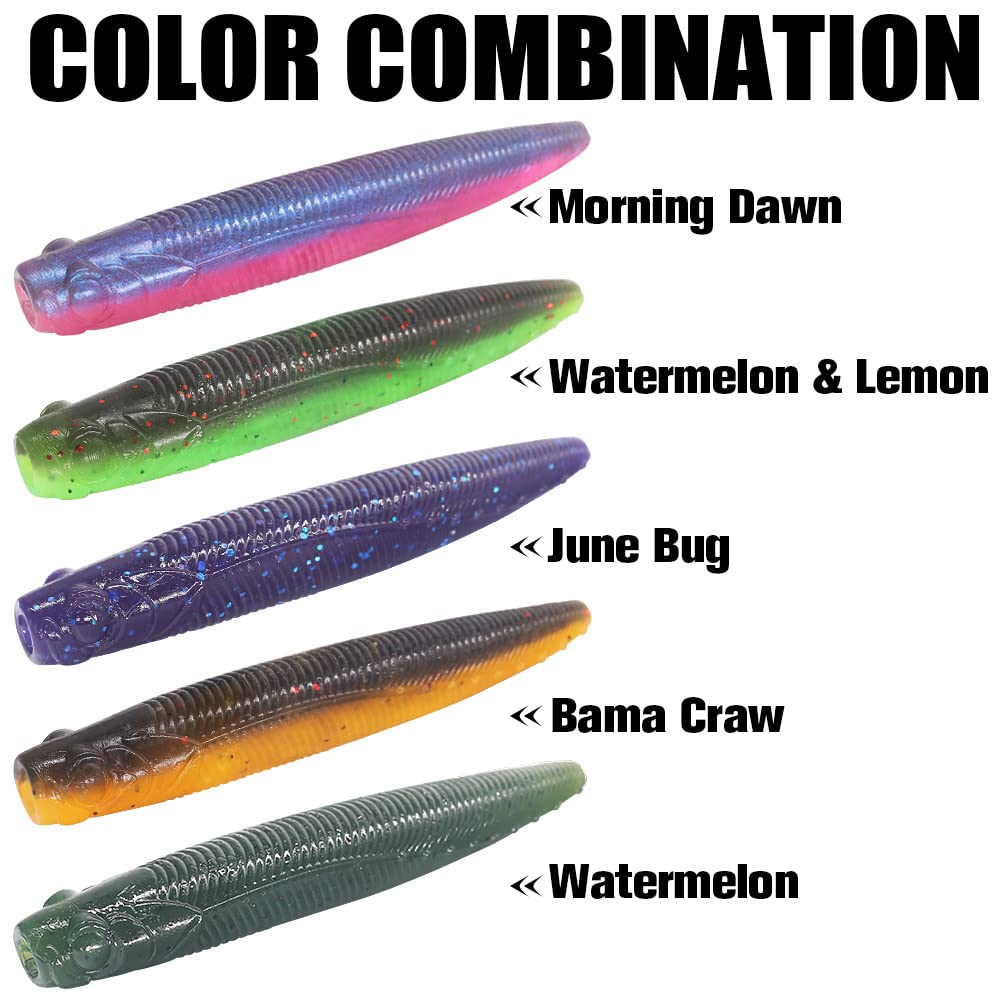 Ned-Rig-Kit-Finesse-Baits-Soft-Plastic-Worms-Fising-Lure for Bass Stick Swimbait Minnow Crawfish Lures Shroom Ned Jig Head Kit(35-Piece 2.75'' #02 Stick Worms Ned Rig Kit)