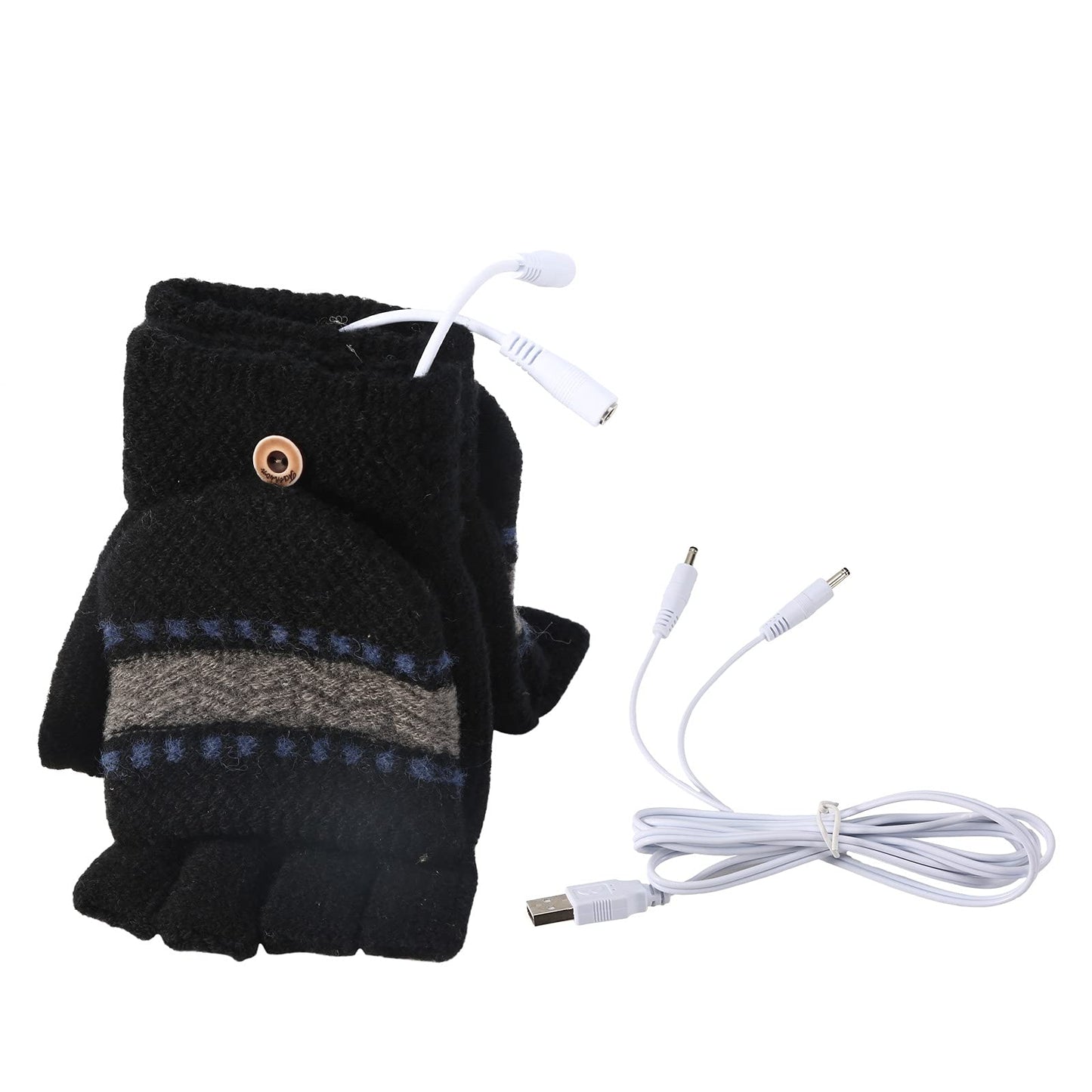 Yunnyp USB Heating Winter Gloves USB Heated Mittens Cashmere Gloves Knitting Hands Full& Half Heated Fingerless Heating Warmer for Women Men