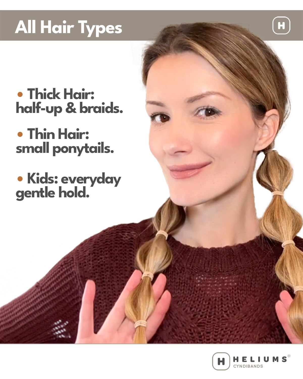 Heliums Small Hair Ties - Brown - No Damage Mini 1 Inch Reusable 2mm Elastics for Thin Hair and Kids, Neutral Ponytail Holders - 48 Count