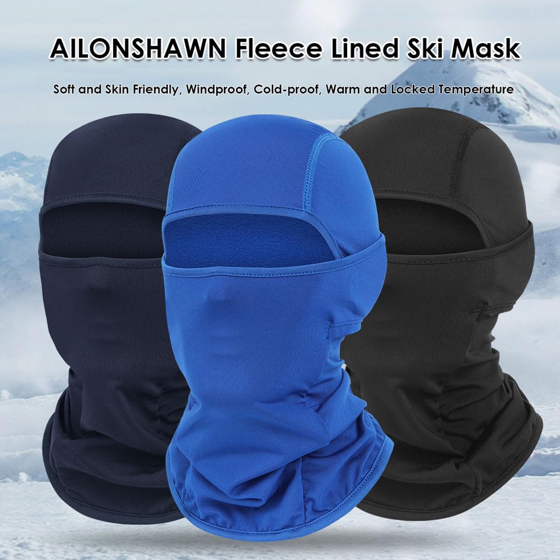 AILONSHAWN Black Winter Ski Mask for Men Women Fleece Lined Balaclava Face Mask Warm Shiesty Mask Head Mask Cold Weather Motorcycle Helmet