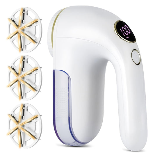 EiLVEEY Fabric Shaver, Electric Lint Remover Rechargeable with LED Display, 6-Leaves Blades, 3-Speeds Adjustment, Sweater Shaver to Remove Fuzz, Lint, Pills for Clothes and Furniture, White