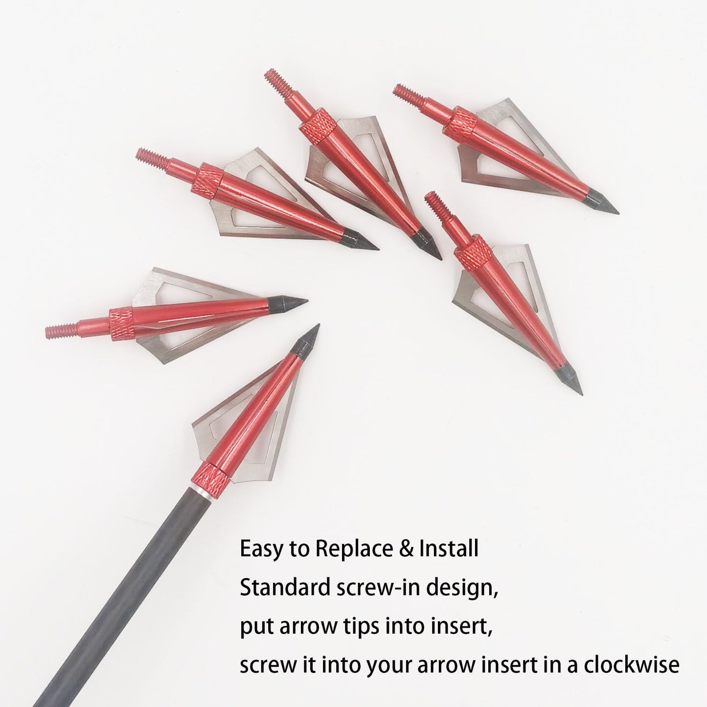 Flying Swifts Hunting Broadheads 3 Blades Archery Broadheads 100or125 Grain 12PK Screw-in Arrow Heads Arrow Tips Compatible with Traditional Bows and Compound Bow Archery Hunting (red)