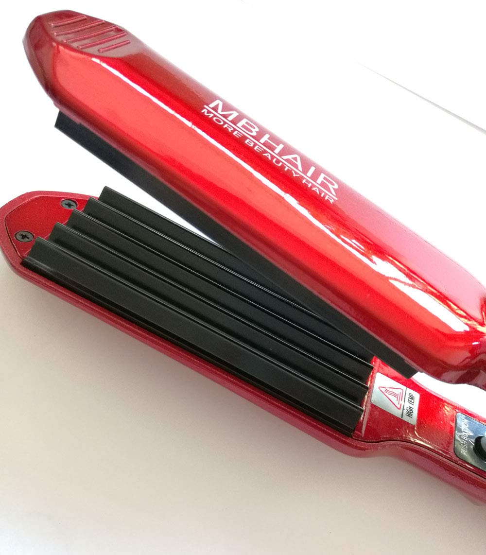 MBHAIR Ceramic Crimper Iron for Fluffy Hairstyle Curling Iron, Corrugation Crimper Hair Irons, Anti Static Ceramic Hair Crimping Iron Adjust Temperature (Red)