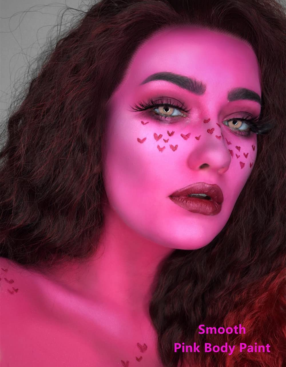 Go Ho Hot Pink Face Body Paint Stick,Water Based Washable Hot Pink Face Paint Stick,Non-toxic Full-coverage Cream Pink Body Paint for Adults Children Halloween Cosplay SFX Makeup