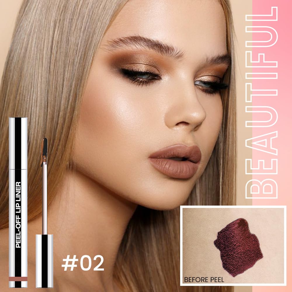 Hxssll Matte Liquid Lip Stain Peel Off Lip Liner Tattoo- Brown, Waterproof, Smudge-Proof, Peel Off Lip Stain Tattoo, Long-Lasting Non-Stick Cup Lip Gloss for All Skin Types (0.12 fl oz, #02)