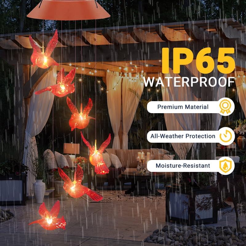 Cardinal Solar Wind Chimes, Solar Cardinal Bird Wind Chimes Outside Moms Gifts Unique for Women Red Bird Outdoor Decor Garden for Grandma mom Memorial