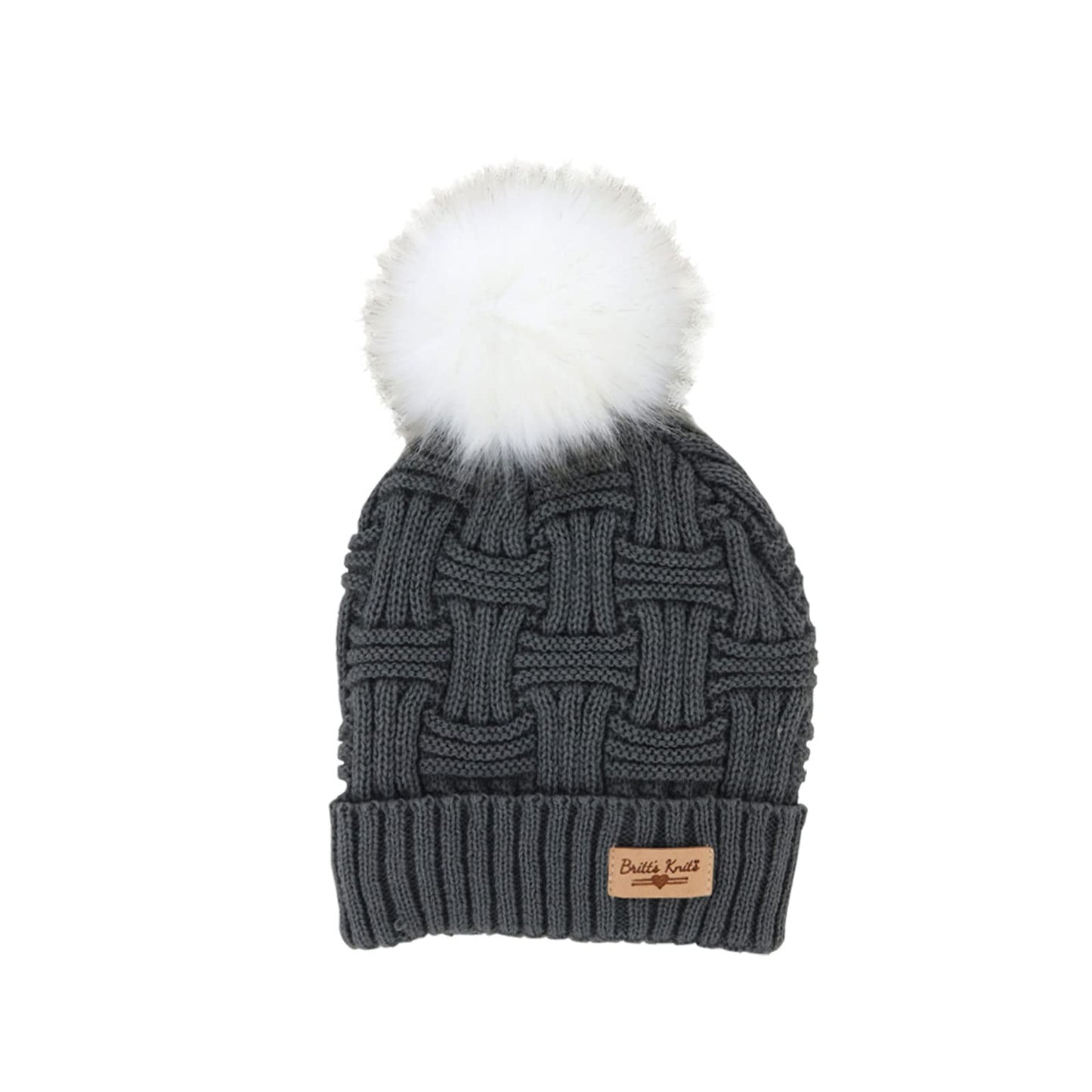 Britt's Knits Women's Plush-Lined Knit Hat with Pom, Charcoal, One Size