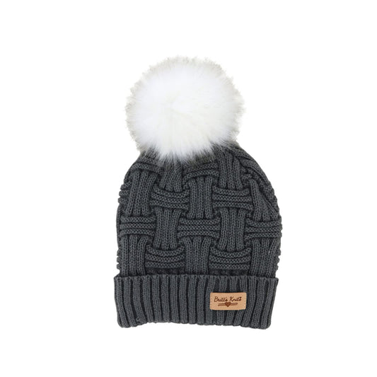 Britt's Knits Women's Plush-Lined Knit Hat with Pom, Charcoal, One Size