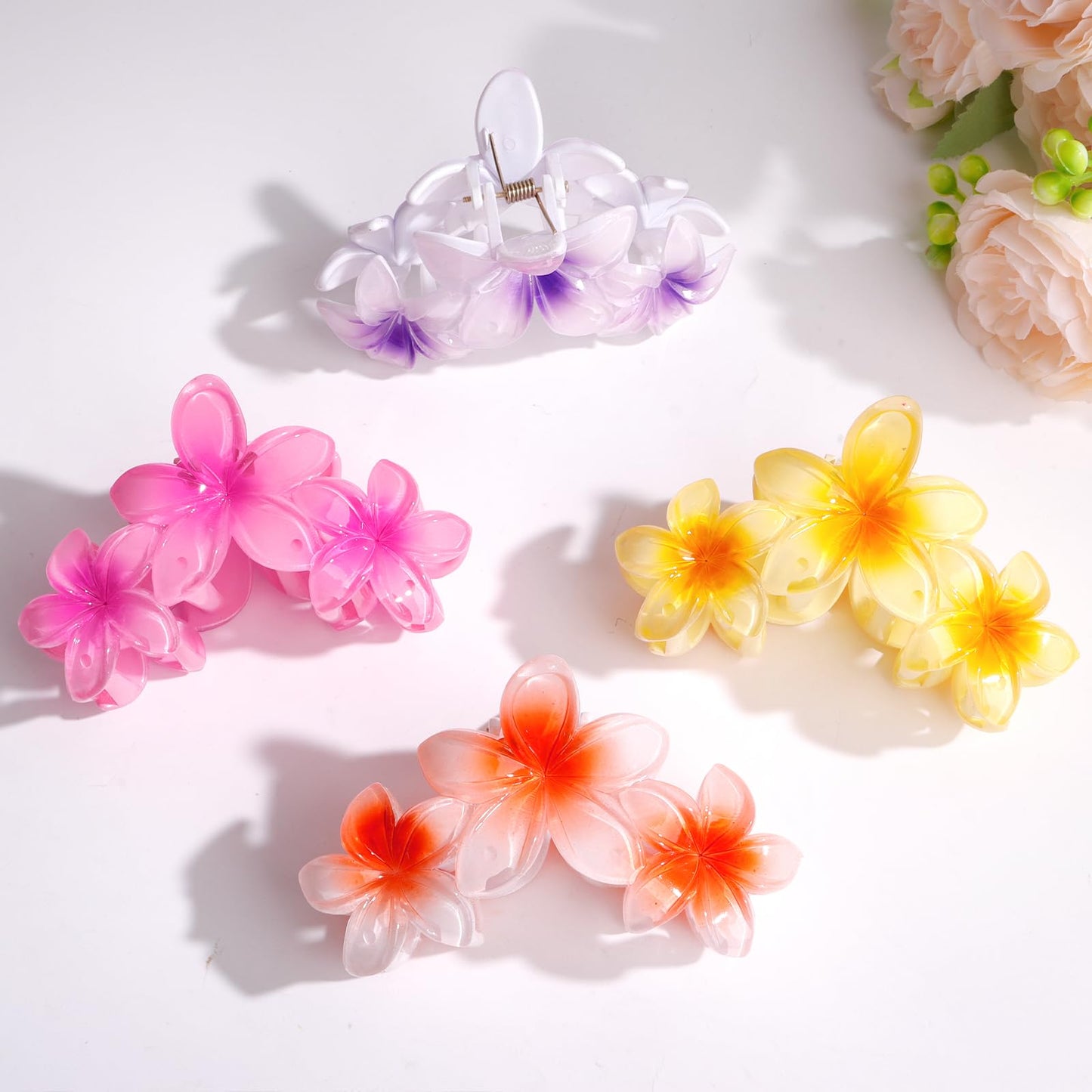 Colorful Hawaiian Flower Hair Clips for Women - Large Non-Slip Claw Clips with Strong Hold, Beach Hair Accessories for Thick Hair