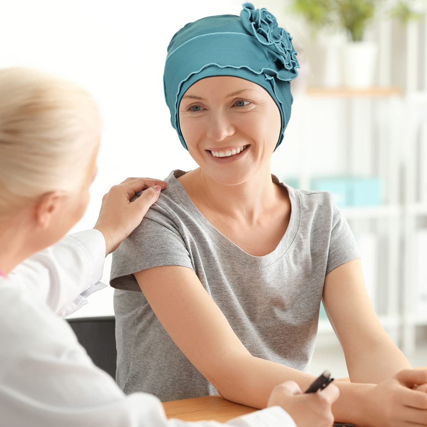 AIPESL 2 Pieces Cotton Chemo Turban Headwear, Soft Cancer Headwear Elastic Cancer Cap for Women with Hair Loss