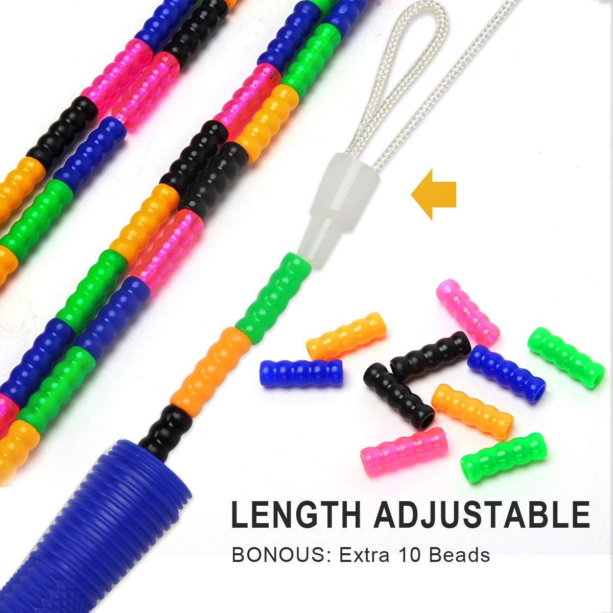 Coolrunner 16 FT Long Jump Rope(2 PACK), Double Dutch Soft Beaded Skipping Rope for Kids Adults, Plastic Segmented Jump Rope, Long Enough for 4-5 Jumpers(Rainbow) (Style 1) (Green) (Blue) (Blue)