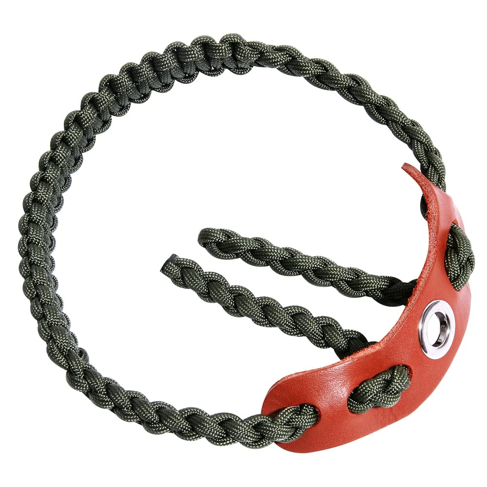 Elm Ray Archery Bow Wrist Sling 550 Paracord,Durable 100% Full Grain Leather with Strong Metal Grommet,Comfortable and Light,Fit Compound Bow Stabilizer & Recurve (Army Green)