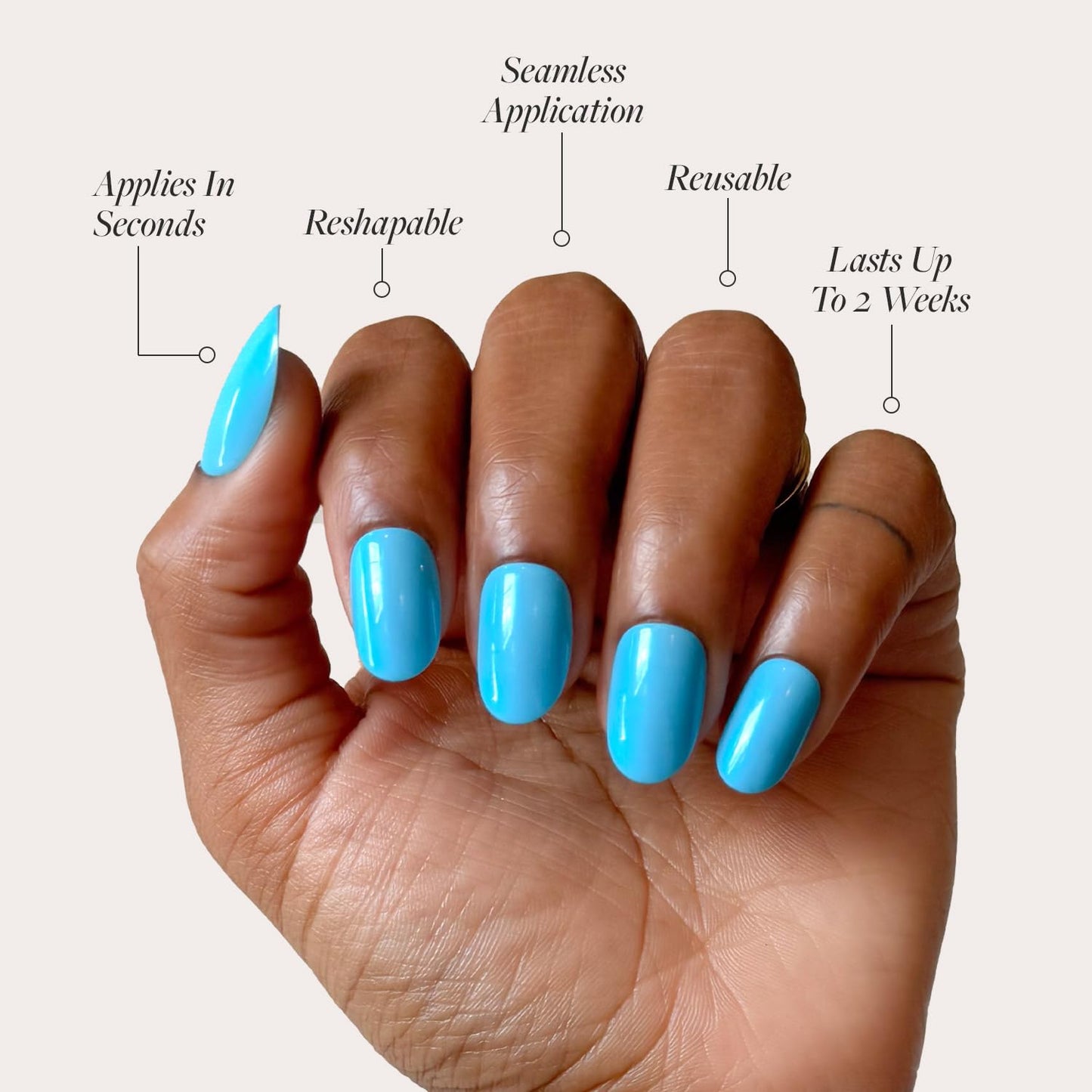 Glamnetic Press On Nails - Azure Blue | Opaque Bright Blue Short Round Fake Nails, Reusable | 12 Sizes - 30 Nail Kit