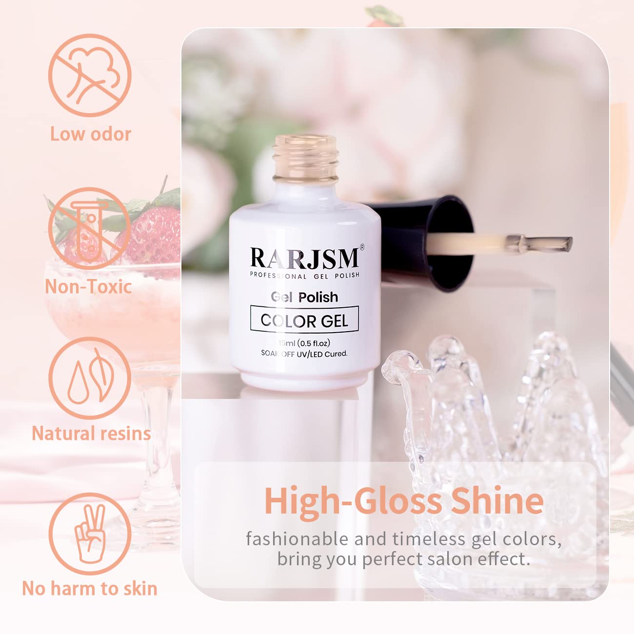 RARJSM Apricot Nude Gel Nail Polish,Neutral Sheer Cream Nude LED UV Curing Requires Soak Off Clear Pink Jelly French Manicure Nail Polish 1pcs Single Bottle 15ml for Home Salon DIY