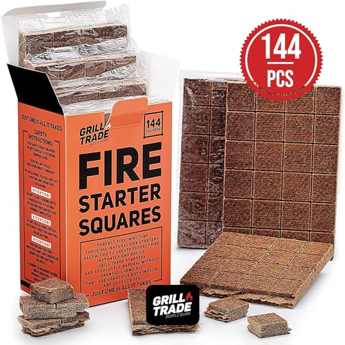 Grill Trade Fire Starter Squares 144, Easy Burn Your BBQ Grill, Camping Fire, Wood Stove, Smoker Pellets, Lump Charcoal - Fireplace Cubes - Ideal Barbeque Accessories