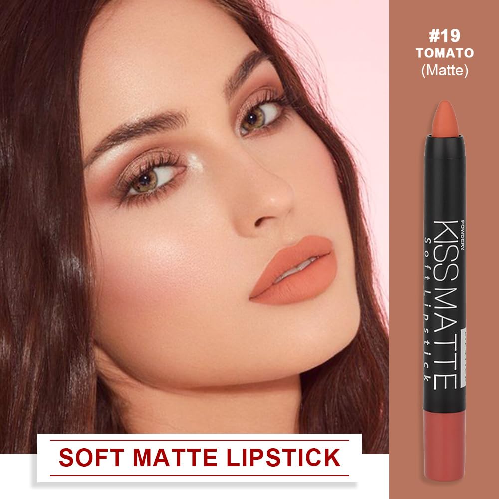 evpct DNM 1Pcs Light Yellow Brown Matte Lipstick and Lip Crayon Liner Pencil for Women Lip Stain Long Lasting Waterproof labiales mate magicos 24 horas originales pintalabios permanente 24 horas 19