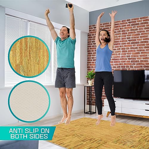 Yes4All 12SQ.FT Wood Grain Puzzle Exercise Mat Protective Flooring, EVA Interlocking Foam Floor Tiles with Border for Home