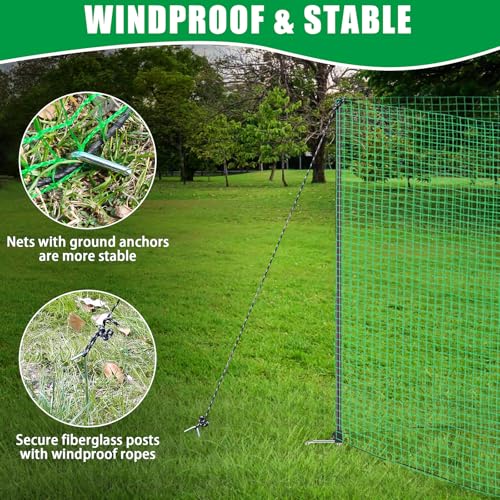 Temporary Fence, 3' x 49.2' Non Electric Fence Netting with Double Spiked Posts & Windproof Kit, Portable Movable Poultry Netting Mesh for Dogs, Chickens or Farms, Backyards and Ranches