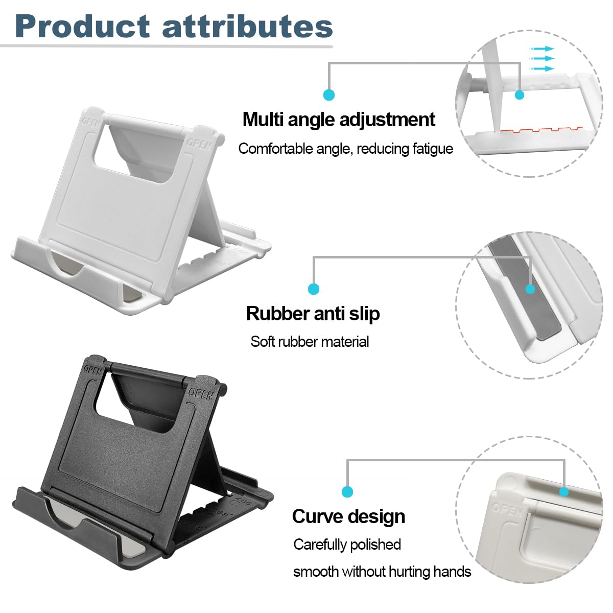 2 Pack Cell Phone Stand, Foldable Phone Holder for Desk Compatible with Phone 15 14 13 12 11 Pro Xs Xs Max Xr X 8, Nintendo Switch, All Phones, Black & White