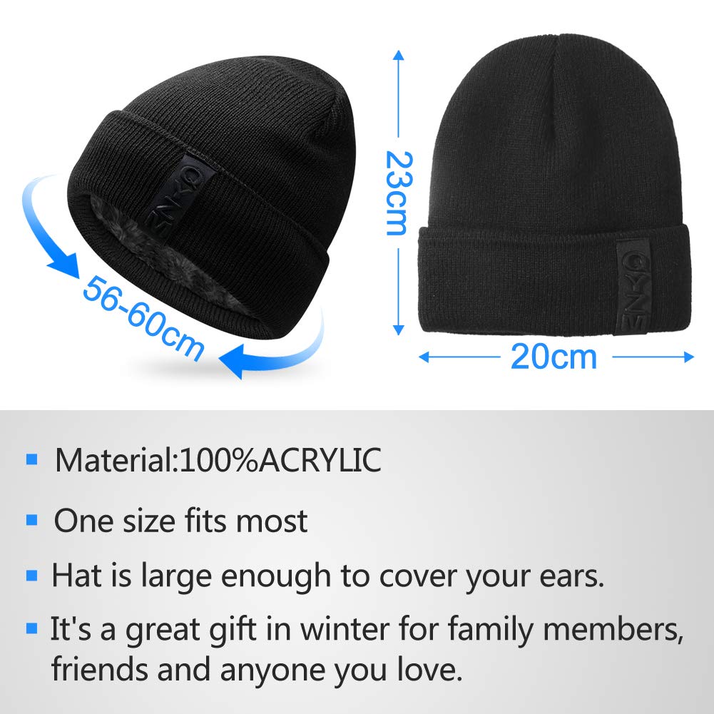 Hongtellor Knit Beanie Warm Thick Lined Hat Mens Winter Skull Cap Unisex Beanie Cap Black