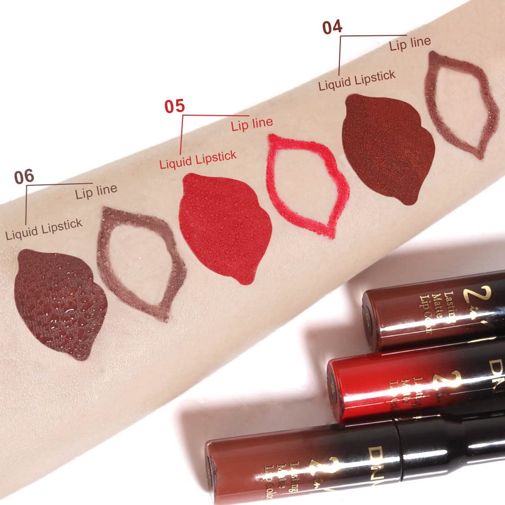 evpct DNM 3Pcs Dark Brown Red Matte Lip Liner and Liquid Lipstick Sets for Women Stay on Lipstick 24 Hour Lip Stick Packs Matte Lip Stain Lipgloss Sets for Dark Skin Women Waterproof Long Lasting 24