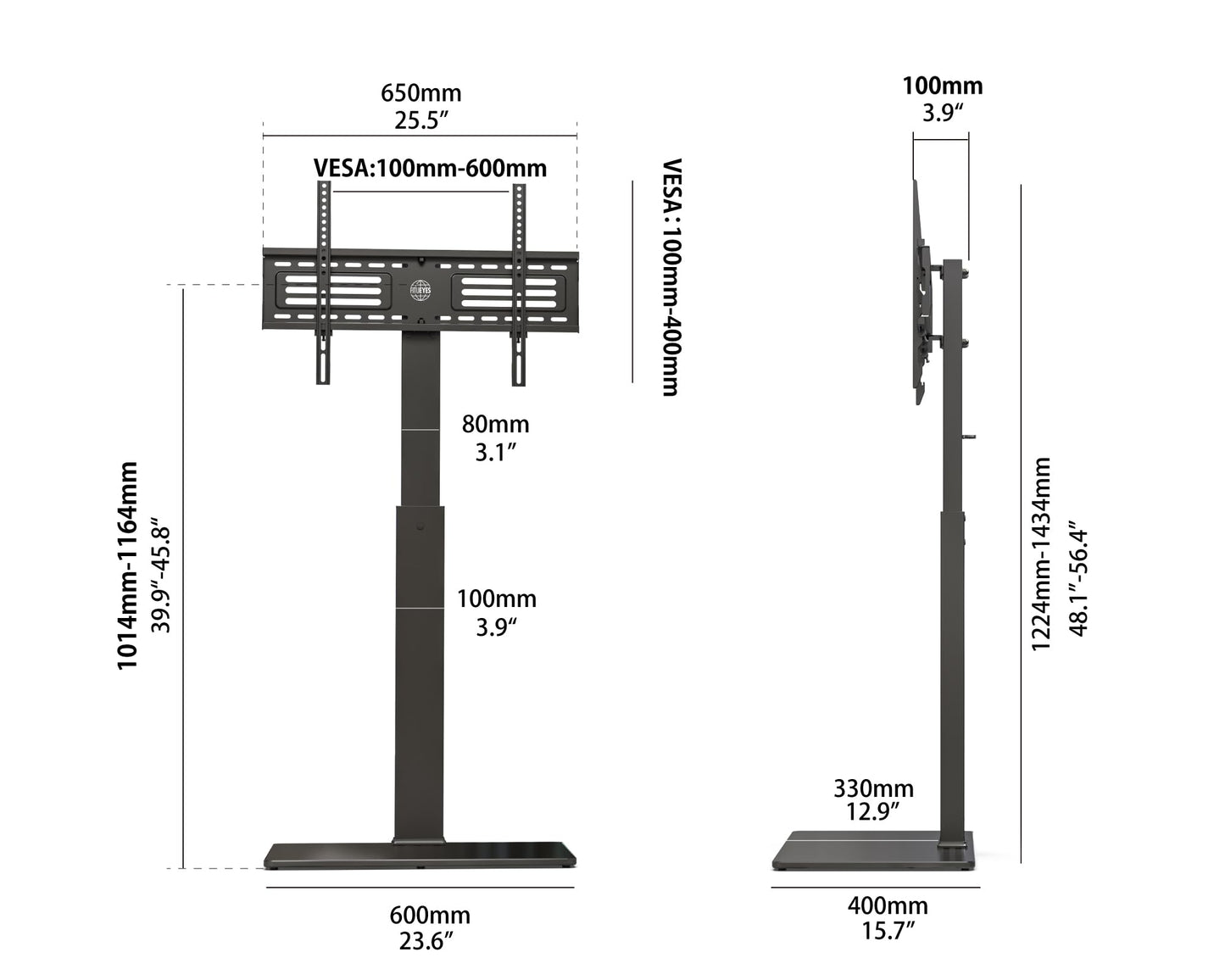 FITUEYES Swivel Floor TV Stand with Mount for TVs 37 43 50 55 60 65 70 75 Inch LCD LED Flat/Curved Screens Universal Swivel Televisions TV Mount Stand for Bedroom Living Room Black Tempered Glass Base